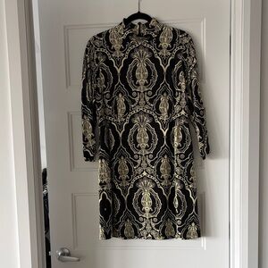 LA DoubleJ Black and Cream Ornate Long Sleeve Dress